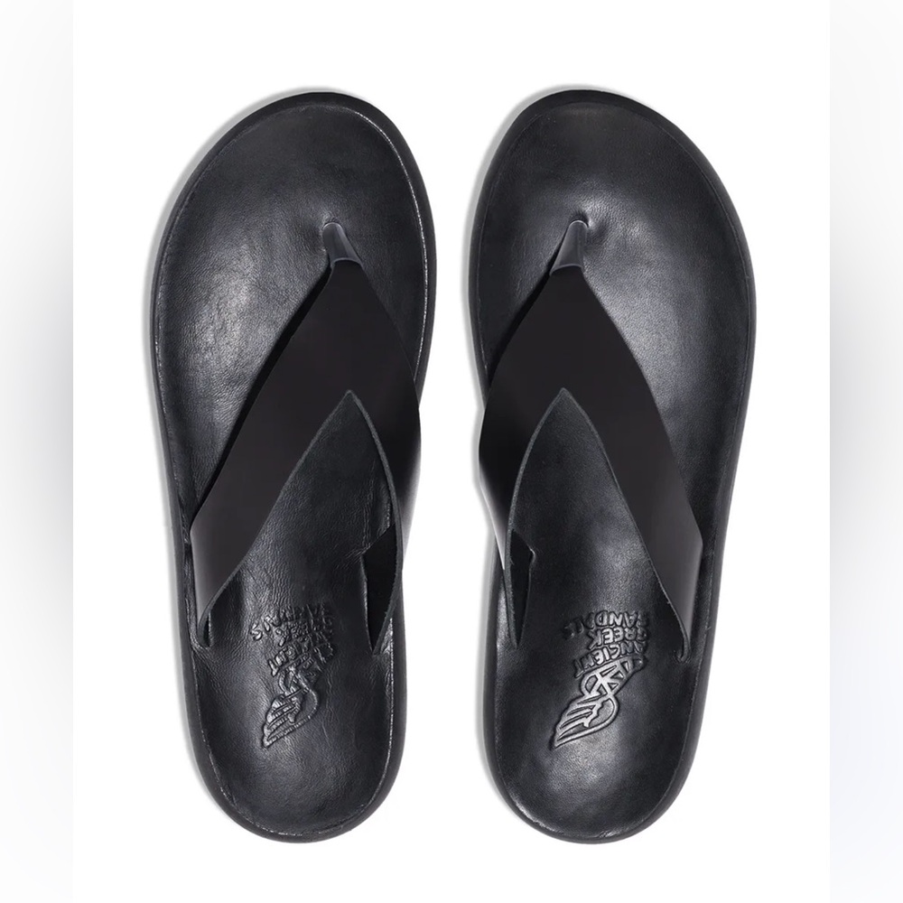 Ancient Greek Sandals Black Leather Thong Sandals
